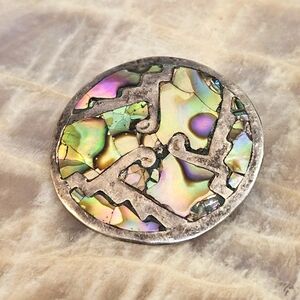 MEXICO 925 Sterling Silver Vintage Abalone Shell Pattern Brooch Pin & Pendant